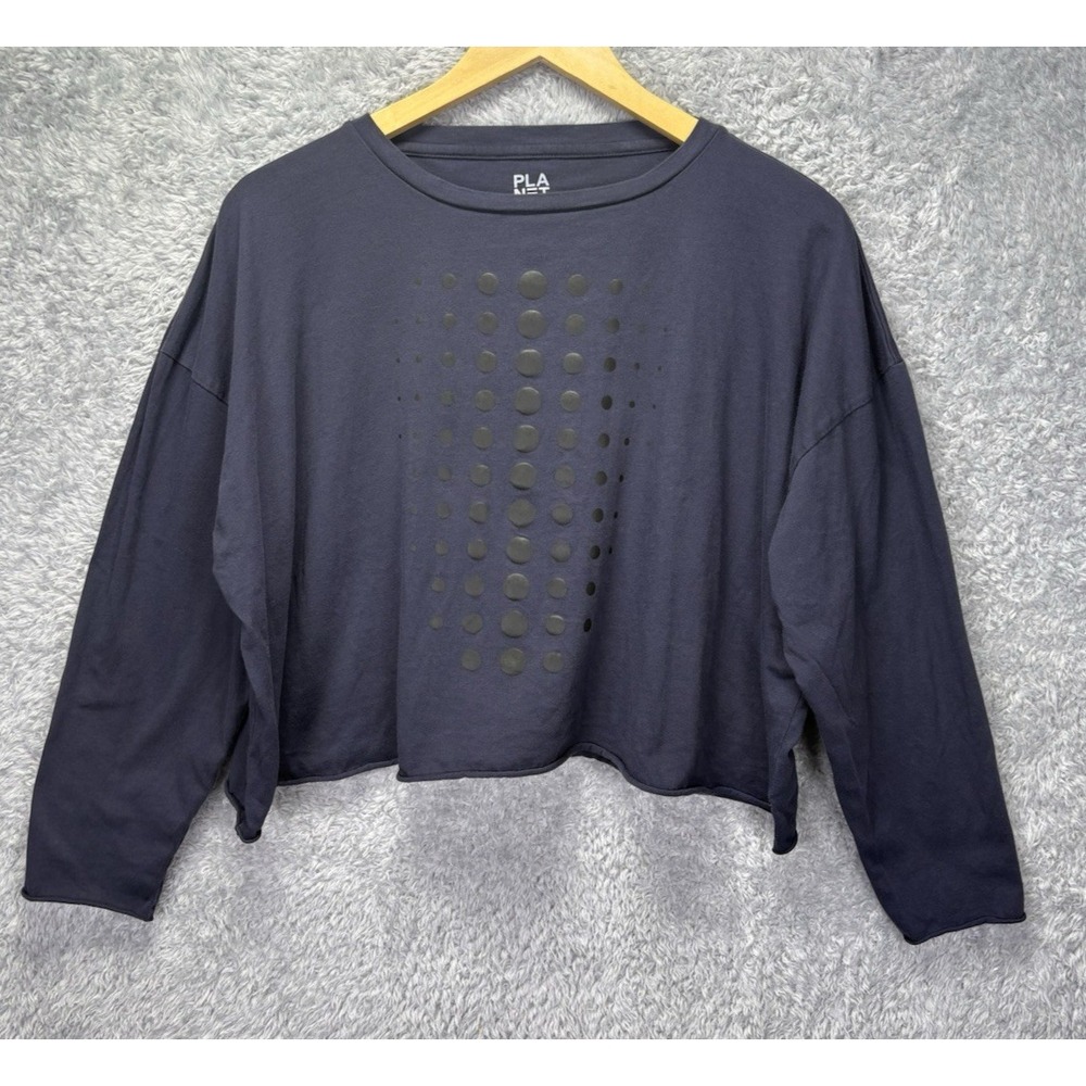 PLANET Lauren G Womens OS Pima Cotton Blue Black Polka Dot Boxy Crop Top Lagenlo